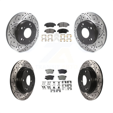 Front Rear Coated Drilled Slotted Disc Brake Rotors And Semi-Metallic Pads Kit For Honda Civic KDF-100805 by Transit Auto