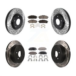 Front Rear Coated Drilled Slotted Disc Brake Rotors And Semi-Metallic Pads Kit For 2011-2017 Nissan Quest KDF-100806