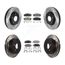 Front Rear Coated Drilled Slotted Disc Brake Rotors And Semi-Metallic Pads Kit For 2004-2009 Nissan Quest KDF-100808