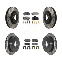 Front Rear Coated Drilled Slotted Disc Brake Rotors And Semi-Metallic Pads Kit For Hyundai Tucson Kia Sportage KDF-100811