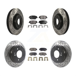 Front Rear Coated Drilled Slotted Disc Brake Rotors And Semi-Metallic Pads Kit For Hyundai Sonata Kia Optima KDF-100813