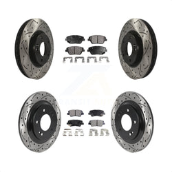Front Rear Coated Drilled Slotted Disc Brake Rotors And Semi-Metallic Pads Kit For Kia Optima With Electric Parking KDF-100814