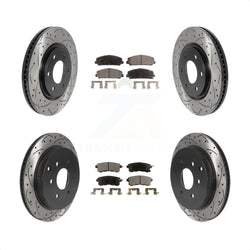 Front Rear Coated Drilled Slotted Disc Brake Rotors And Semi-Metallic Pads Kit For INFINITI Nissan Armada QX80 QX56 KDF-100821