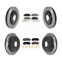 Front Rear Coated Drilled Slotted Disc Brake Rotors And Semi-Metallic Pads Kit For 2017-2022 Nissan TITAN KDF-100822