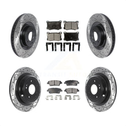 Front Rear Coated Drilled Slotted Disc Brake Rotors And Semi-Metallic Pads Kit For Hyundai Genesis G80 Kia K900 3.8L KDF-100835