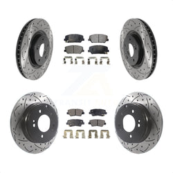 Front Rear Coated Drilled Slotted Disc Brake Rotors And Semi-Metallic Pads Kit For Kia Optima 2.0L KDF-100841