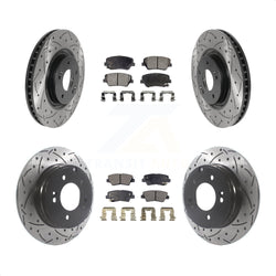 Front Rear Coated Drilled Slotted Disc Brake Rotors And Semi-Metallic Pads Kit For Hyundai Azera KDF-100843