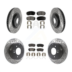 Front Rear Coated Drilled Slotted Disc Brake Rotors And Semi-Metallic Pads Kit For Kia Optima With Manual Parking KDF-100846