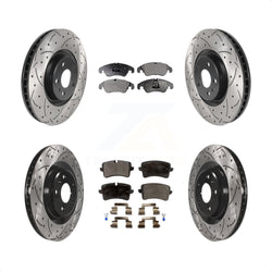 Front Rear Coated Drilled Slotted Disc Brake Rotors And Semi-Metallic Pads Kit For Audi A6 KDF-100849