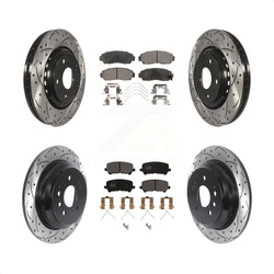 Front Rear Coated Drilled Slotted Disc Brake Rotors And Semi-Metallic Pads Kit For 2019-2022 Honda Passport KDF-100857