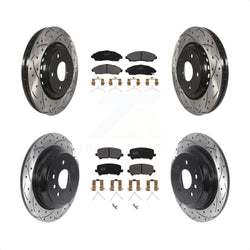 Front Rear Coated Drilled Slotted Disc Brake Rotors And Semi-Metallic Pads Kit For Honda Pilot Ridgeline KDF-100858