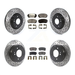 Front Rear Coated Drilled Slotted Disc Brake Rotors And Semi-Metallic Pads Kit For 2015 Hyundai Sonata GAS engine With Manual Parking KDF-100862