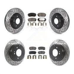 Front Rear Coated Drilled Slotted Disc Brake Rotors And Semi-Metallic Pads Kit For 2015-2016 Hyundai Sonata GAS engine With Manual Parking KDF-100863