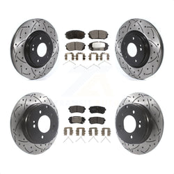 Front Rear Coated Drilled Slotted Disc Brake Rotors And Semi-Metallic Pads Kit For Kia Optima With Manual Parking KDF-100864