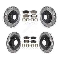 Front Rear Coated Drilled Slotted Disc Brake Rotors And Semi-Metallic Pads Kit For 2016 Kia Optima LX EX 1.6T With Electric Parking KDF-100866