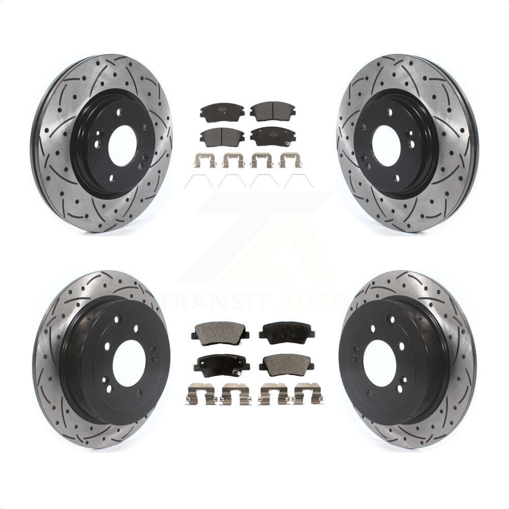 Front Rear Coated Drilled Slotted Disc Brake Rotors And Semi-Metallic Pads Kit For Hyundai Tucson Kia Sportage KDF-100867 by Transit Auto