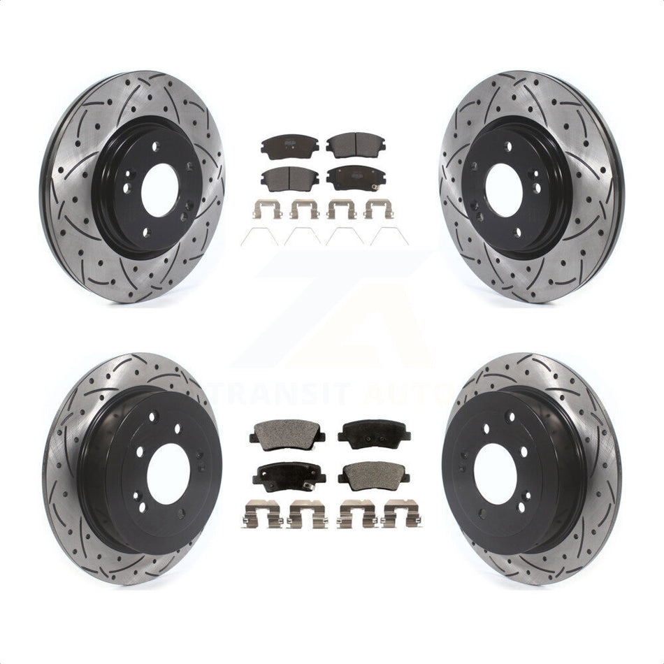 Front Rear Coated Drilled Slotted Disc Brake Rotors And Semi-Metallic Pads Kit For Hyundai Tucson Kia Sportage KDF-100867 by Transit Auto