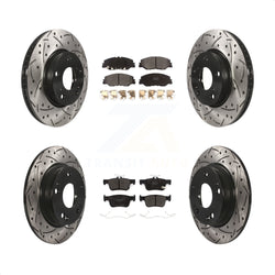 Front Rear Coated Drilled Slotted Disc Brake Rotors And Semi-Metallic Pads Kit For 2019-2022 Honda Insight KDF-100868