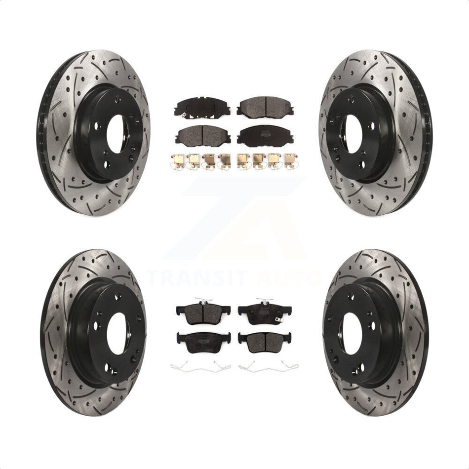 Front Rear Coated Drilled Slotted Disc Brake Rotors And Semi-Metallic Pads Kit For 2019-2022 Honda Insight KDF-100868 by Transit Auto