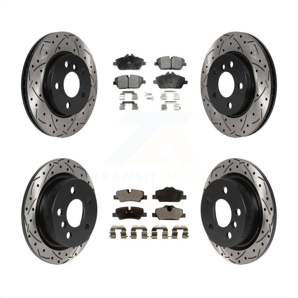 Front Rear Coated Drilled Slotted Disc Brake Rotors And Semi-Metallic Pads Kit For Mini Cooper KDF-100869 by Transit Auto