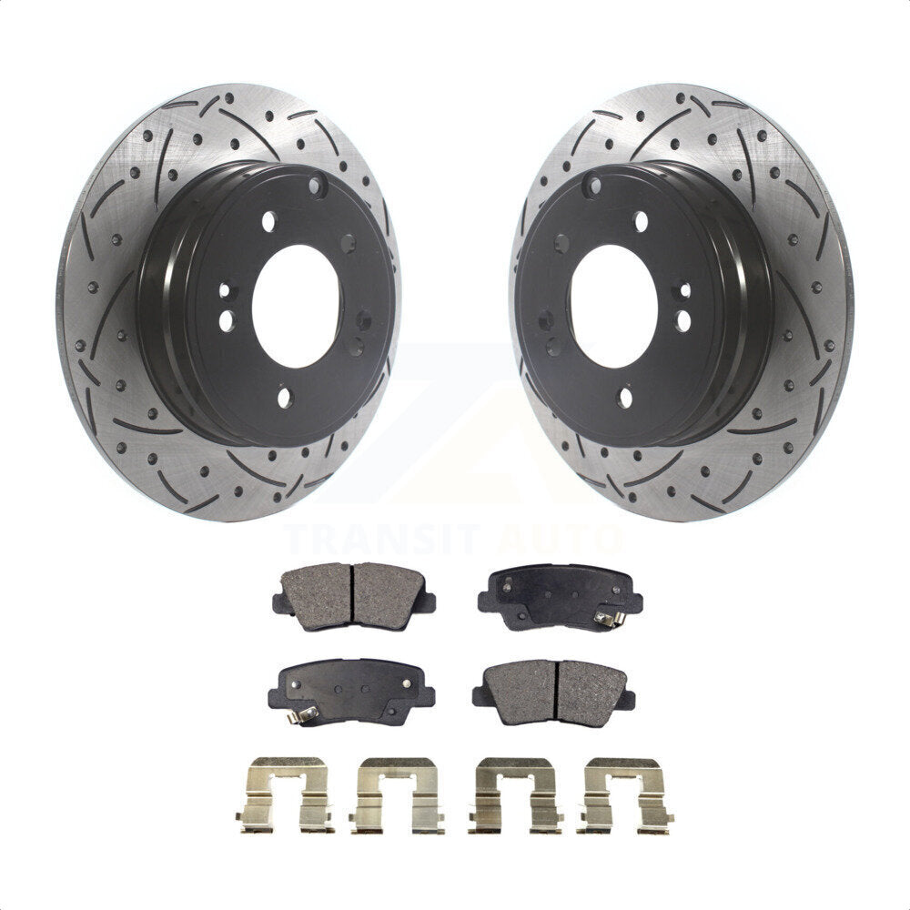 Rear Coated Drilled Slotted Disc Brake Rotors And Semi-Metallic Pads Kit For Hyundai Sonata Kia Optima Azera KDF-100895 by Transit Auto