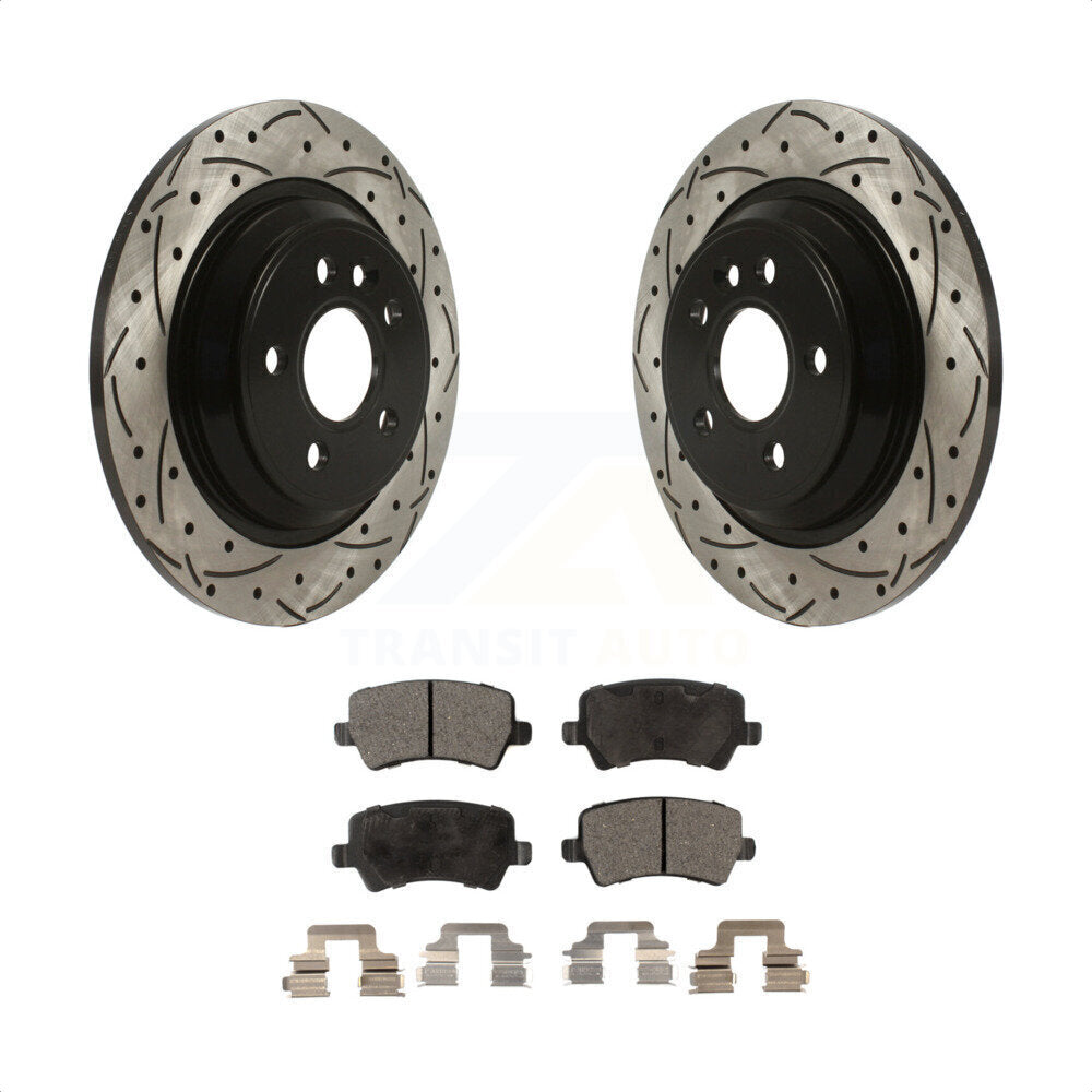 Rear Coated Drilled Slotted Disc Brake Rotors And Semi-Metallic Pads Kit For Volvo S60 XC70 S80 V60 Cross Country V70 KDF-100899 by Transit Auto