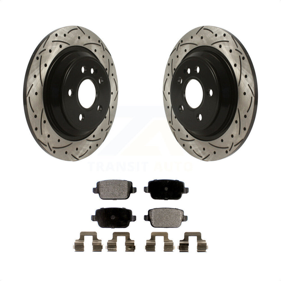 Rear Coated Drilled Slotted Disc Brake Rotors And Semi-Metallic Pads Kit For 2008-2011 Volvo S80 FWD With Electric Parking KDF-100900 by Transit Auto