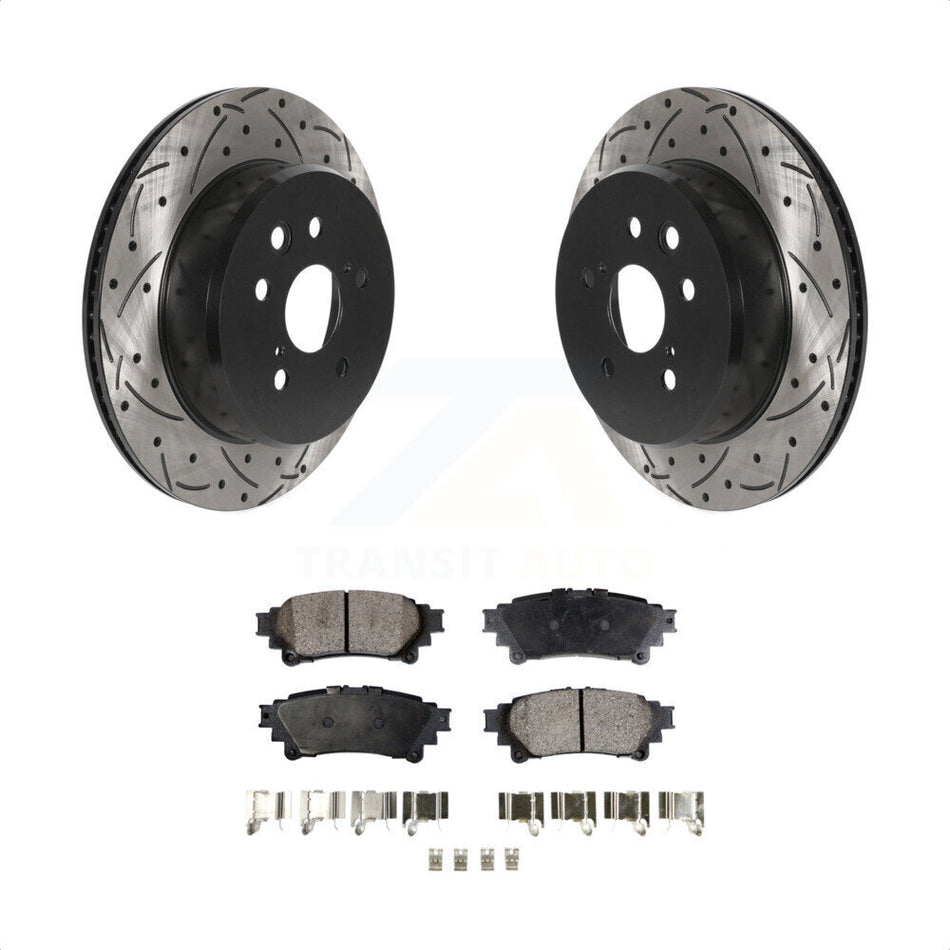 Rear Coated Drilled Slotted Disc Brake Rotors And Semi-Metallic Pads Kit For Lexus GS350 IS300 IS200t IS350 RC350 RC300 RC200t GS300 GS200t GS450h KDF-100912 by Transit Auto