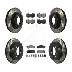 Front Rear Coated Drilled Slotted Disc Brake Rotors And Semi-Metallic Pads Kit For Toyota 4Runner Lexus GX460 KDF-100955