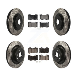 Front Rear Coated Drilled Slotted Disc Brake Rotors And Semi-Metallic Pads Kit For INFINITI G37 Nissan 370Z Q60 Z KDF-100960