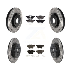 Front Rear Coated Drilled Slotted Disc Brake Rotors And Semi-Metallic Pads Kit For Land Rover Range Evoque With 325mm Diameter Rotor KDF-100961