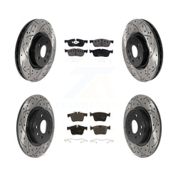 Front Rear Coated Drilled Slotted Disc Brake Rotors And Semi-Metallic Pads Kit For Land Rover Discovery Sport Jaguar E-Pace KDF-100963