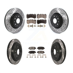 Front Rear Coated Drilled Slotted Disc Brake Rotors And Semi-Metallic Pads Kit For 2016 Cadillac CTS Vsport Premium with RWD With Performance Lining KDF-100974