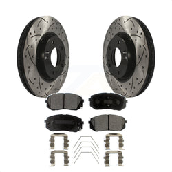 Front Coated Drilled Slotted Disc Brake Rotors And Semi-Metallic Pads Kit For 2017-2019 Kia Soul EV KDF-101018