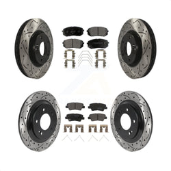 Front Rear Coated Drilled Slotted Disc Brake Rotors And Semi-Metallic Pads Kit For 2017-2018 Kia Soul EV KDF-101030