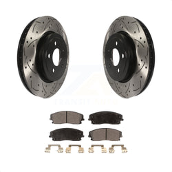 Front Coated Drilled Slotted Disc Brake Rotors And Semi-Metallic Pads Kit For 2015-2018 Dodge Charger RWD with 3.6L With 345mm Diameter Rotor KDF-101077