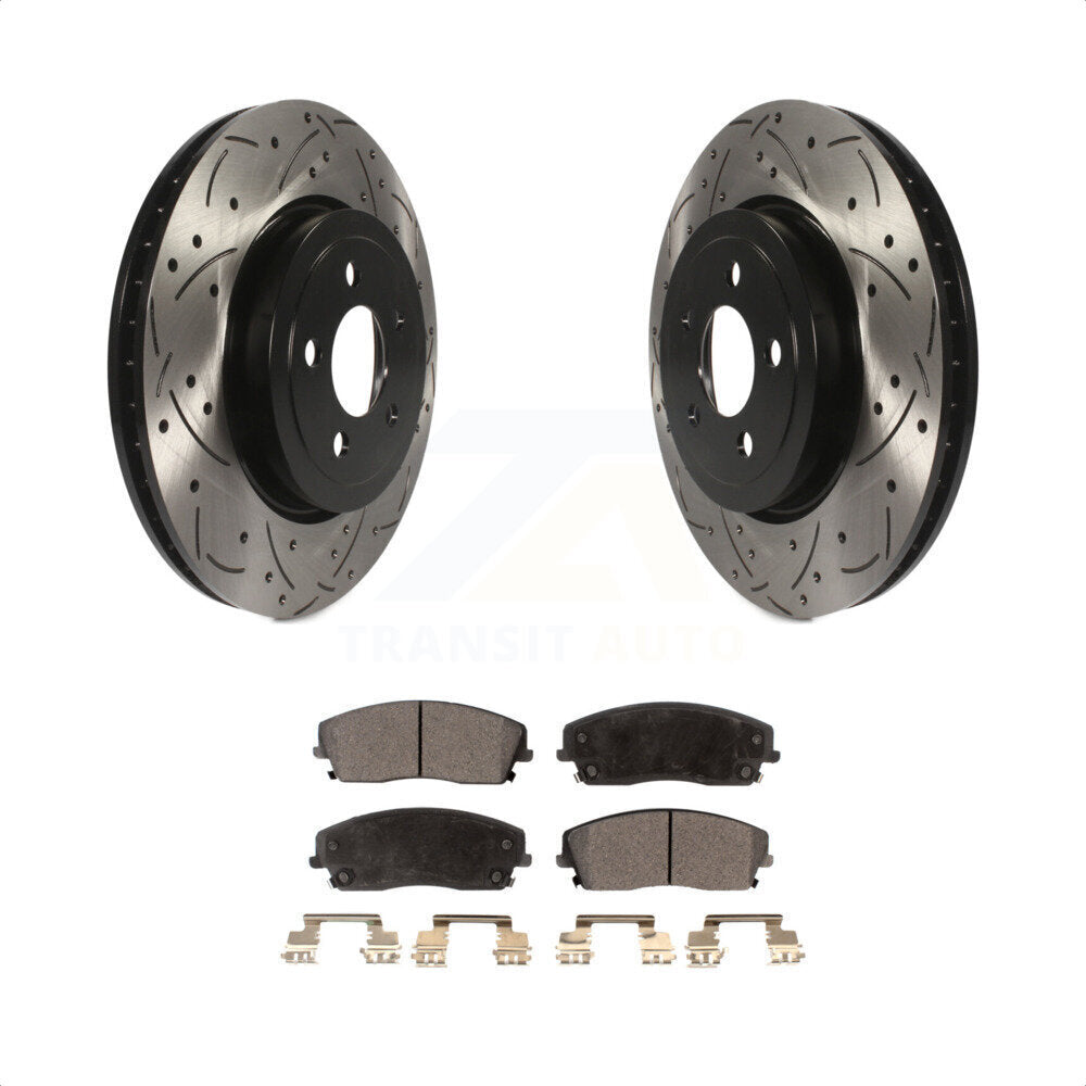 Front Coated Drilled Slotted Disc Brake Rotors And Semi-Metallic Pads Kit For 2015-2018 Dodge Charger RWD with 3.6L With 345mm Diameter Rotor KDF-101077 by Transit Auto