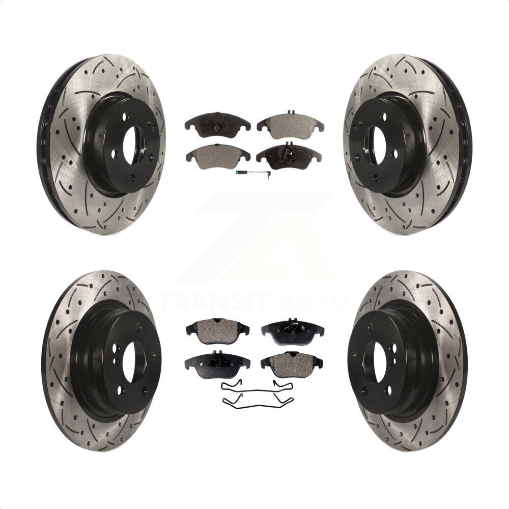 Front Rear Coated Drilled Slotted Disc Brake Rotors And Semi-Metallic Pads Kit For 2011-2012 Mercedes-Benz C300 With 322mm Diameter Rotor KDF-101079 by Transit Auto