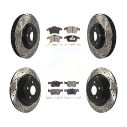 Front Rear Coated Drilled Slotted Disc Brake Rotors And Semi-Metallic Pads Kit For 2019-2020 Ford Police Responder Hybrid SSV Plug-In KDF-101080