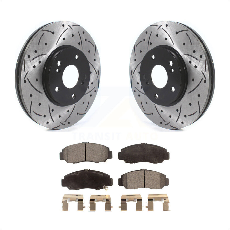 Front Coated Drilled Slotted Disc Brake Rotors And Semi-Metallic Pads Kit For Honda Accord KDF-101086 by Transit Auto