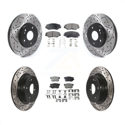 Front Rear Coated Drilled Slotted Disc Brake Rotors And Semi-Metallic Pads Kit For 2005 Honda Accord Hybrid with 3.0L KDF-101089