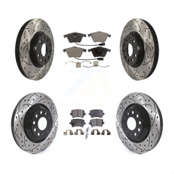 Front Rear Coated Drilled Slotted Disc Brake Rotors And Semi-Metallic Pads Kit For Volkswagen CC KDF-101090