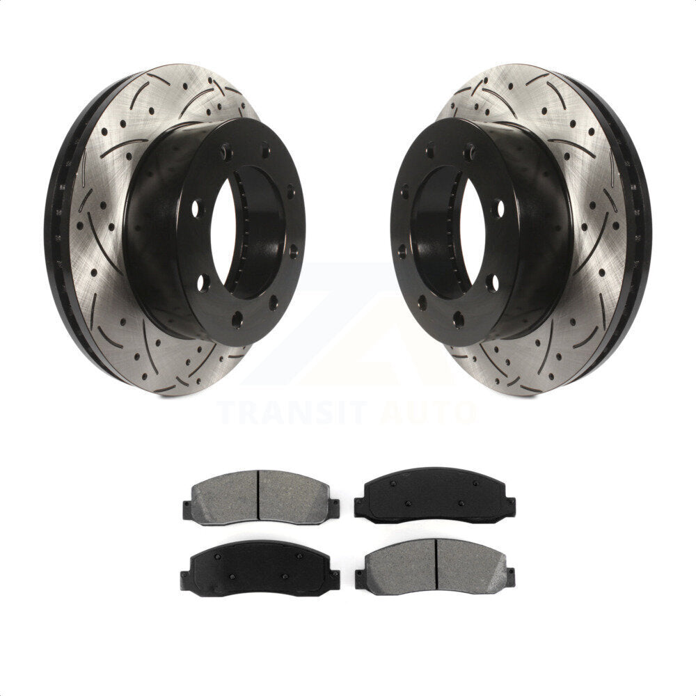 Front Coated Drilled Slotted Disc Brake Rotors And Semi-Metallic Pads Kit For Ford F-250 Super Duty F-350 KDS-100011 by Transit Auto
