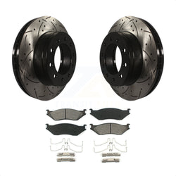 Front Coated Drilled Slotted Disc Brake Rotors And Semi-Metallic Pads Kit For Ford F-450 Super Duty F-550 International CF500 CF600 KDS-100014