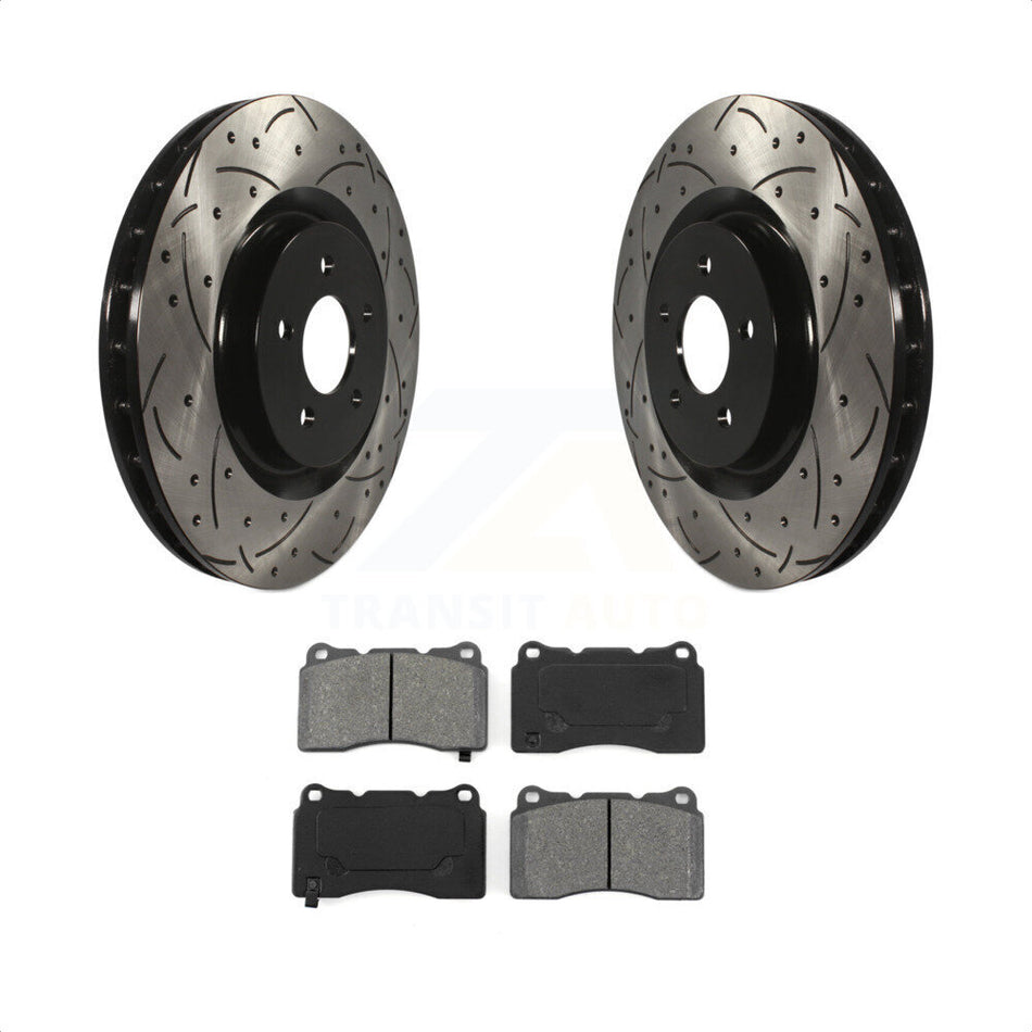 Front Coated Drilled Slotted Disc Brake Rotors And Semi-Metallic Pads Kit For Ford Mustang KDS-100017 by Transit Auto