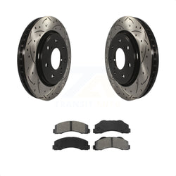 Front Coated Drilled Slotted Disc Brake Rotors And Semi-Metallic Pads Kit For 2010-2014 Ford F-150 With 7 Lug Wheels KDS-100024