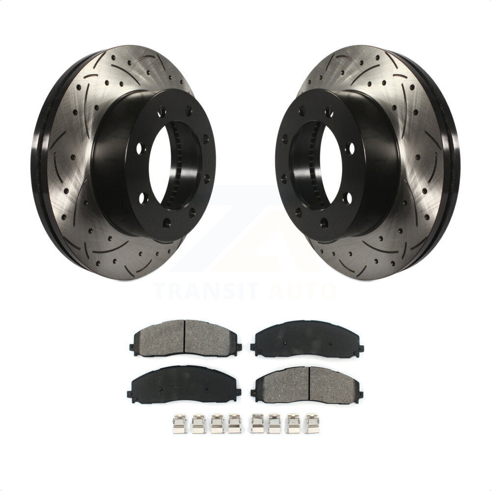 Front Coated Drilled Slotted Disc Brake Rotors And Semi-Metallic Pads Kit For Ford F-250 Super Duty F-350 F-450 KDS-100030 by Transit Auto