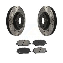 Front Coated Drilled Slotted Disc Brake Rotors And Semi-Metallic Pads Kit For Hyundai Veloster Kia Forte Koup KDS-100078