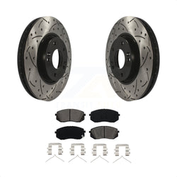 Front Coated Drilled Slotted Disc Brake Rotors And Semi-Metallic Pads Kit For 2016 Hyundai Sonata FULL HYBRID EV-GAS (FHEV) engine KDS-100083