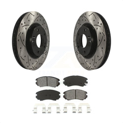 Front Coated Drilled Slotted Disc Brake Rotors And Semi-Metallic Pads Kit For 2006-2010 Hyundai Sonata 3.3L KDS-100084